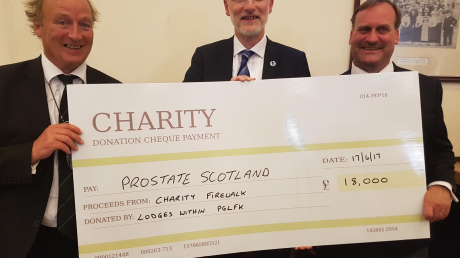 Cheque presentation from Provincial Grand Lodge of Fife & Kinross